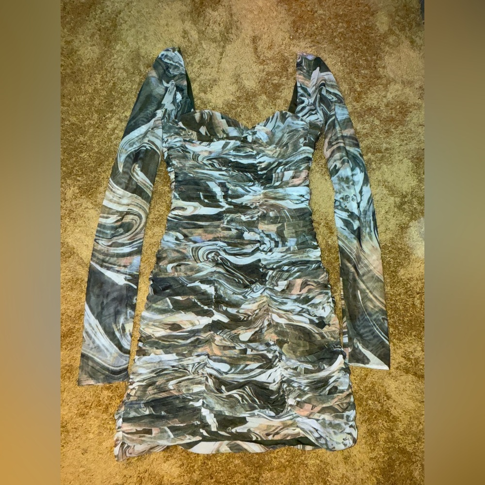 Zara Multicolor Swirl Long Sleeve Dress